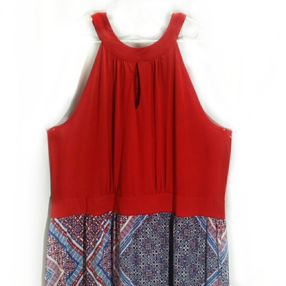 Ashley Stewart Maxi Dress Red Blue Print - Picture 1 of 8